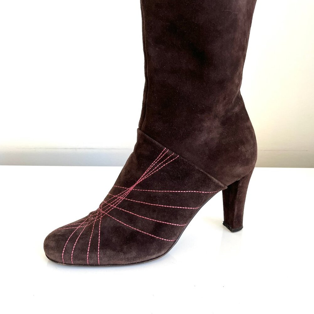 Nancy Nancy Brown Suede Leather Knee High Boots Made in Italy Women's 39 - Picture 15 of 16